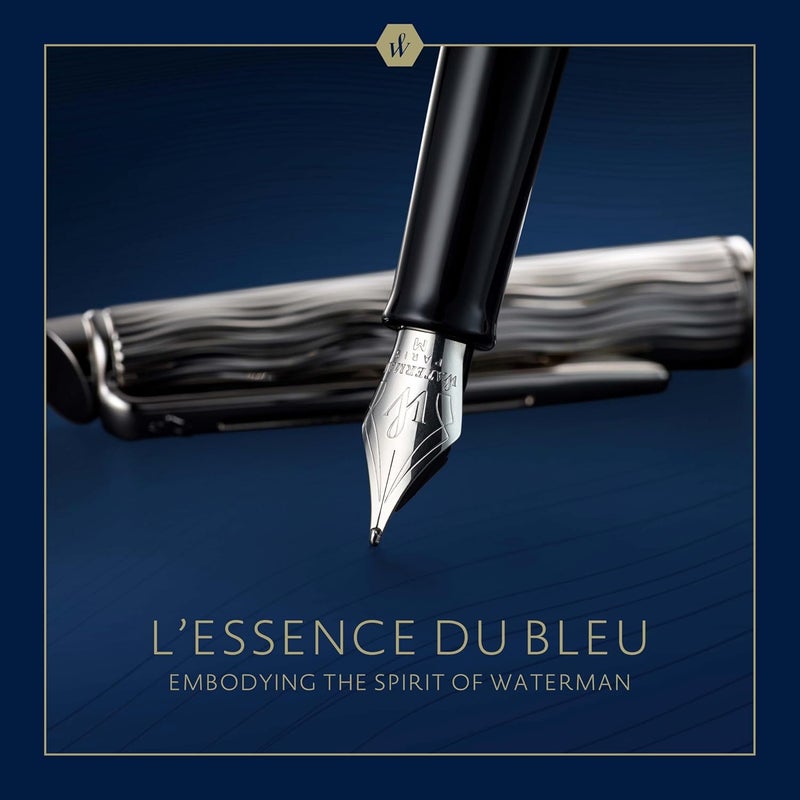 Waterman Hémisphère Fountain Pen - Metal & Blue Lacquer with Chiselled Cap and Fine Nib - Image 2